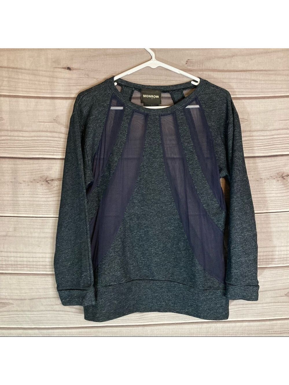 MONROW Grey Pullover Mesh Panelled Sweatshirt